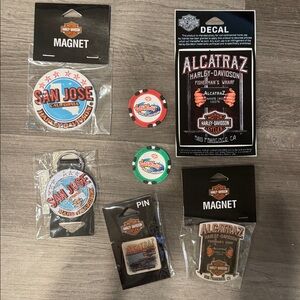 Harley-Davidson bundle of magnet, key chain, decal &poler chips.